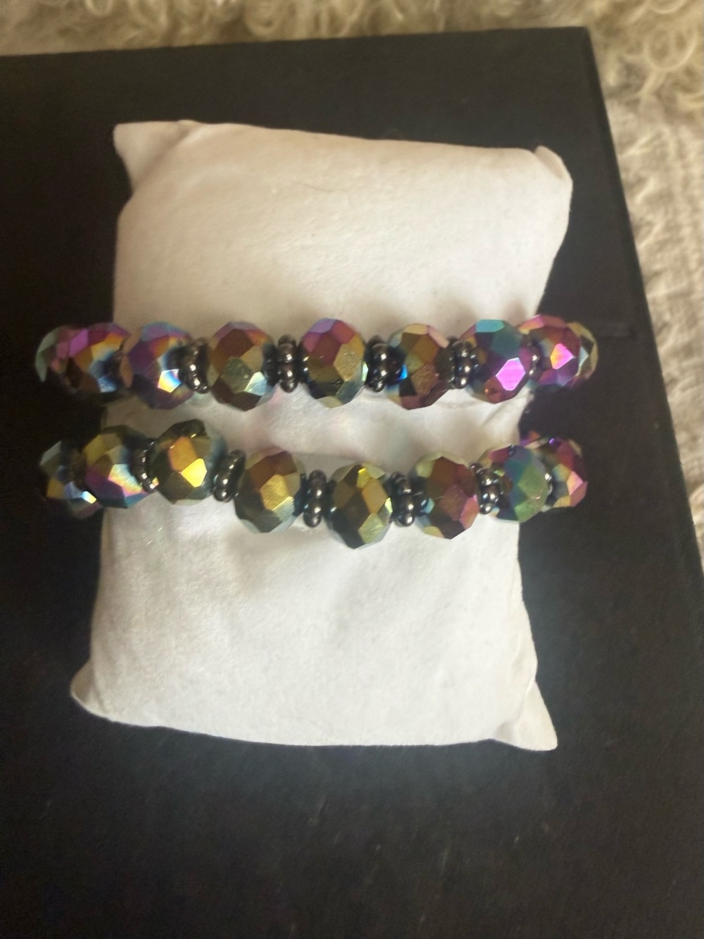 Multicolor Iridescent Faceted Stretch Bracelet Set - Unbranded